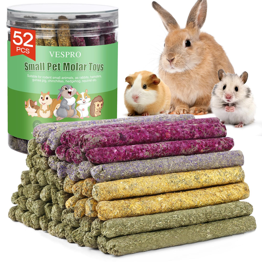 VESPRO 52pcs rabbit chew sticks pack: colorful enrichment for small animals.