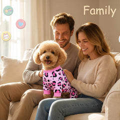 Vet-Approved dog Christmas pajamas onesie pink belly-cut design for quick potty access.