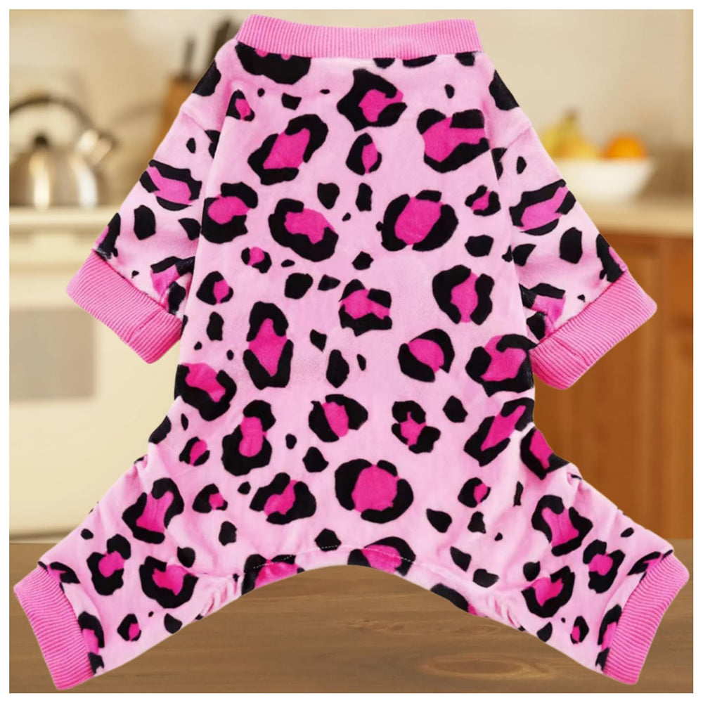 Vet-Approved dog Christmas pajamas onesie pink full-body for cozy warmth and festive style.