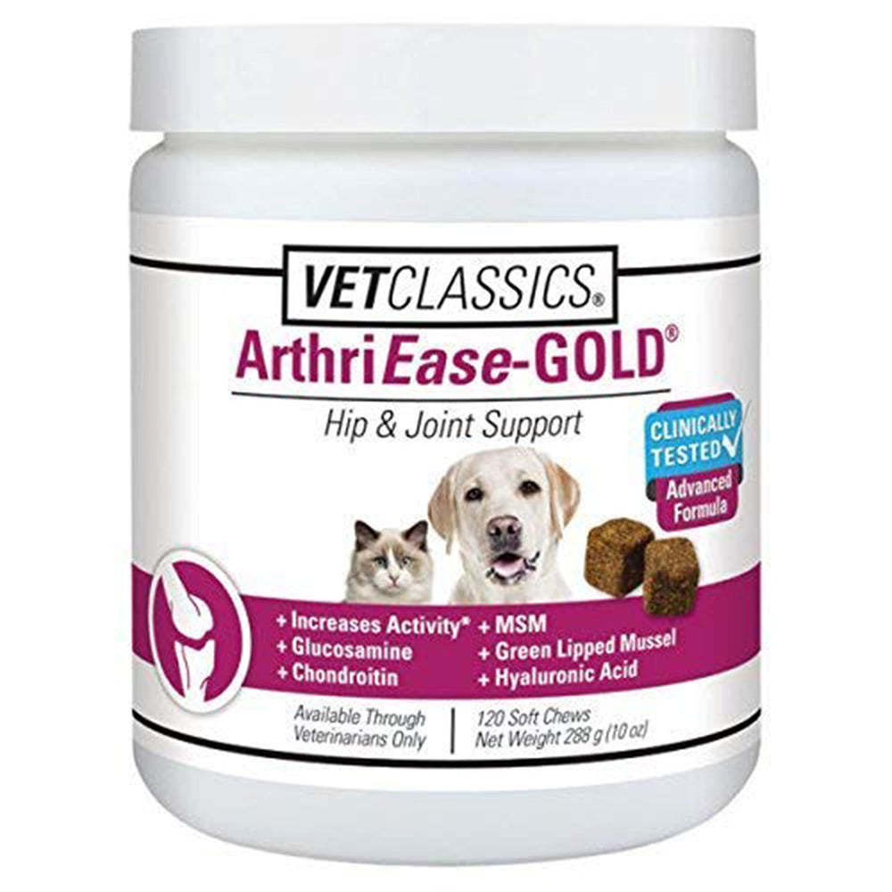 Vet Classics ArthriEASE-Gold soft chews bottle supports pet mobility during daily activities