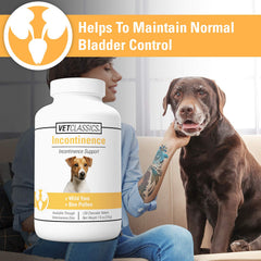 Vet Classics packaging box showcases botanicals and phytoestrogens for holistic bladder function support.