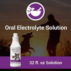 Vet Classics Pet-A-Lyte pour-spout demonstrates quick oral hydration after vomiting.