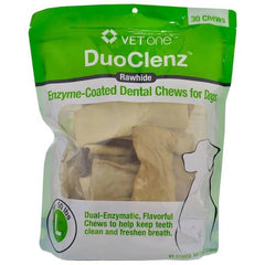 Vet One DuoClenz dental chews packaging signals veterinarian formulated dental care for large dogs.