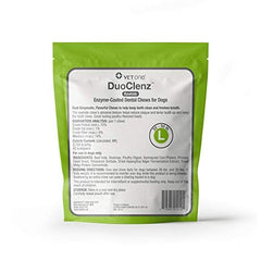 Close-up of dual enzymatic coating on DuoClenz chews suggests enhanced dental support.