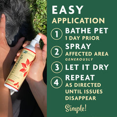 Vet Organics EcoMange dog skin-care close-up highlights a calming herbal formula.