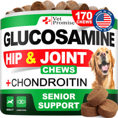 Vet Promise Advanced Glucosamine for Dogs packaging showing senior joint support.