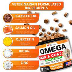 Vet Promise dog skin coat supplement tub open reveals premium ingredients.
