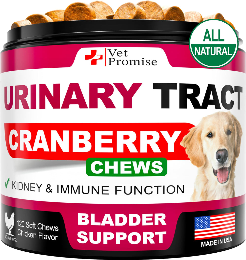 Vet Promise dog uti supplement bottle promotes urinary support for everyday care