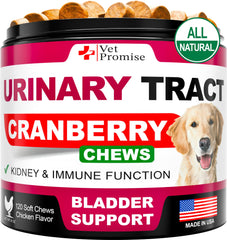 Vet Promise dog uti supplement bottle promotes urinary support for everyday care