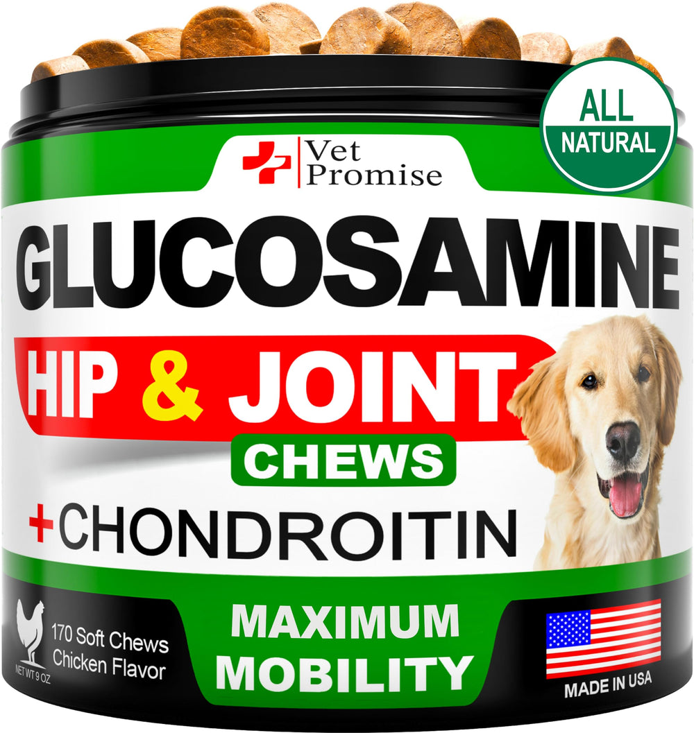 Vet Promise glucosamine for dogs bottle closeup showing joint-support formula