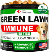 Vet Promise Grass Burn Chews packaging highlights USA-made formula for lawn-friendly urine neutralization.