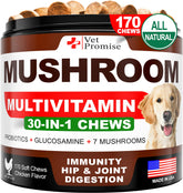 Vet Promise Turkey Tail dog chews bottle highlights immune support and joint health.