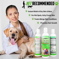 Vet Recommended cream being applied with fingertips to irritated dog skin