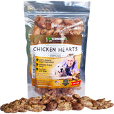 Vet Recommended premium chicken hearts 5oz bag for dogs and cats, convenient training treat.