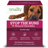Vetality Stop The Runs bottle front view showing dog-friendly gut support