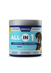 Vetericyn all-in-1 dog supplement bottle front view—boosts mobility in senior dogs.