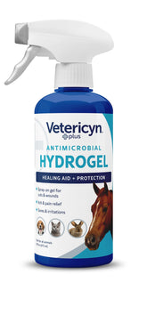 Vetericyn Plus hydrogel spray applied to a wound for gentle healing support.