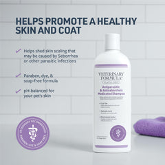 Veterinary Formula Clinical Care foamy lather on dog's coat for cleansing