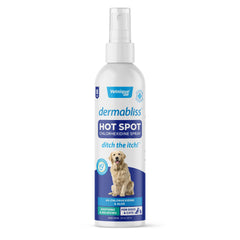 Vetnique Dermabliss hot spot spray bottle for fast itch relief.