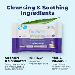 Vetnique Furbliss Deoplex deodorizer wipes for odor-neutralizing benefits.