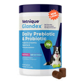 Vetnique Glandex Daily Probiotics bottle closeup for trusted gut health support.