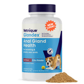Vetnique Glandex dog fiber powder bottle pour for easy daily dosing and anal gland support.