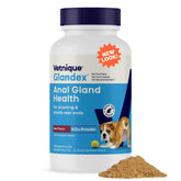 Vetnique Glandex powder bottle-front showing beef liver flavor for digestion support