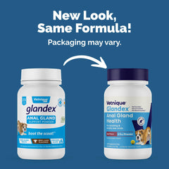Vetnique Glandex powder scoop illustrates easy daily dosing for dogs.
