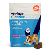 Vetnique Glandex pumpkin-seed chews for dogs support anal glands and digestion.