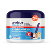 Vetnique Glandex medicated wipes bottle close-up for quick, soothing anal gland relief.