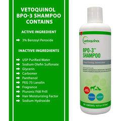 Vetoquinol BPO-3 Shampoo degreases coat for a fresher, balanced feel