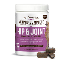 VetPro Complete bottle front shows veterinarian-backed joint support.