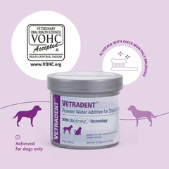 Vetradent powder water additive in cat water bowl supporting routine oral health.