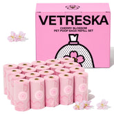 VETRESKA cherry blossom poop bags in pink packaging for cleaner dog walks