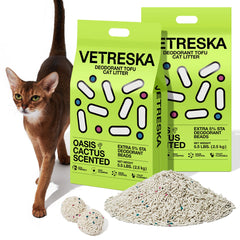 VETRESKA Tofu Cat Litter vacuum-packaging keeps contents secure and fresh during shipping.