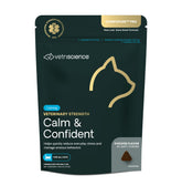 VetriScience Calm & Confident chews in bottle promote relaxed behavior during stressful events.