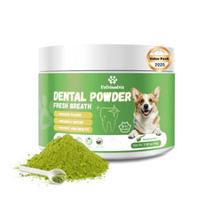 Vetriuntrix dog teeth powder bottle for on-the-go dental care and fresh breath.