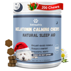 Vetriuntrix Melatonin for Dogs bottle closeup showing calming sleep support