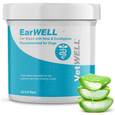 VetWELL EarWELL wipes bottle close-up showing gentle ear cleaning.
