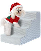 Vfrog 4-step gray dog stairs on bed aid easy climbs for small dogs.