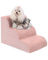 Vfrog dog stairs pink side-view highlights compact 3-step design for easy sofa access.