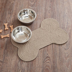VHC Brands pet food mat bone rug natural small under bowls to protect floors during meals