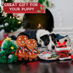 Vicarko Christmas dog toy soft material closeup emphasizes safe chew comfort