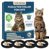 VICSOM 4-pack flea collar on cat neck shows adjustable fit and prevention