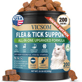 VICSOM flea-tick chews salmon bottle shows easy daily dosing for cats