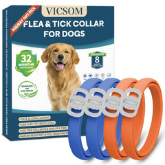 VICSOM dog flea collar 4-pack packaging shows multi-pack protection for pets.