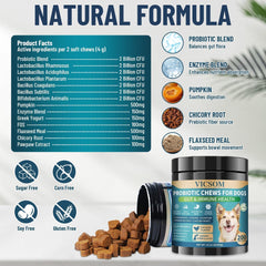 VICSOM Dog Probiotics ingredients layout features flaxseed and chicory.
