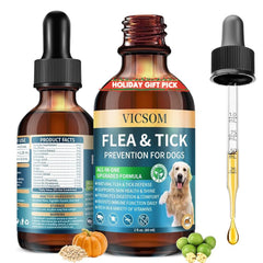 VICSOM natural flea and tick drops bottle front for all breeds daily care