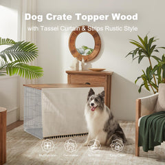 VIE DE AMAN dog crate topper wood close-up showing waterproof finish for easy cleaning.