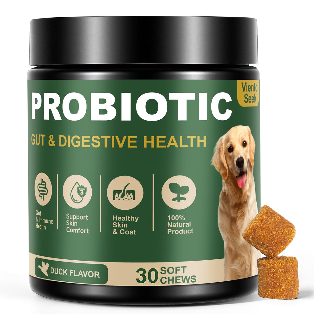 VientoSeek Probiotics for Dogs bottle with duck flavor supports daily digestion.